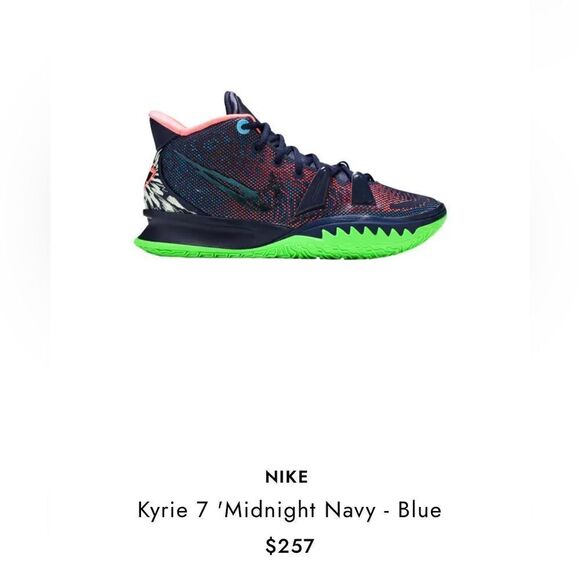 Nike Kyrie 7 Midnight Navy Blue Green Basketball Shoes Sneakers - Picture 8 of 9